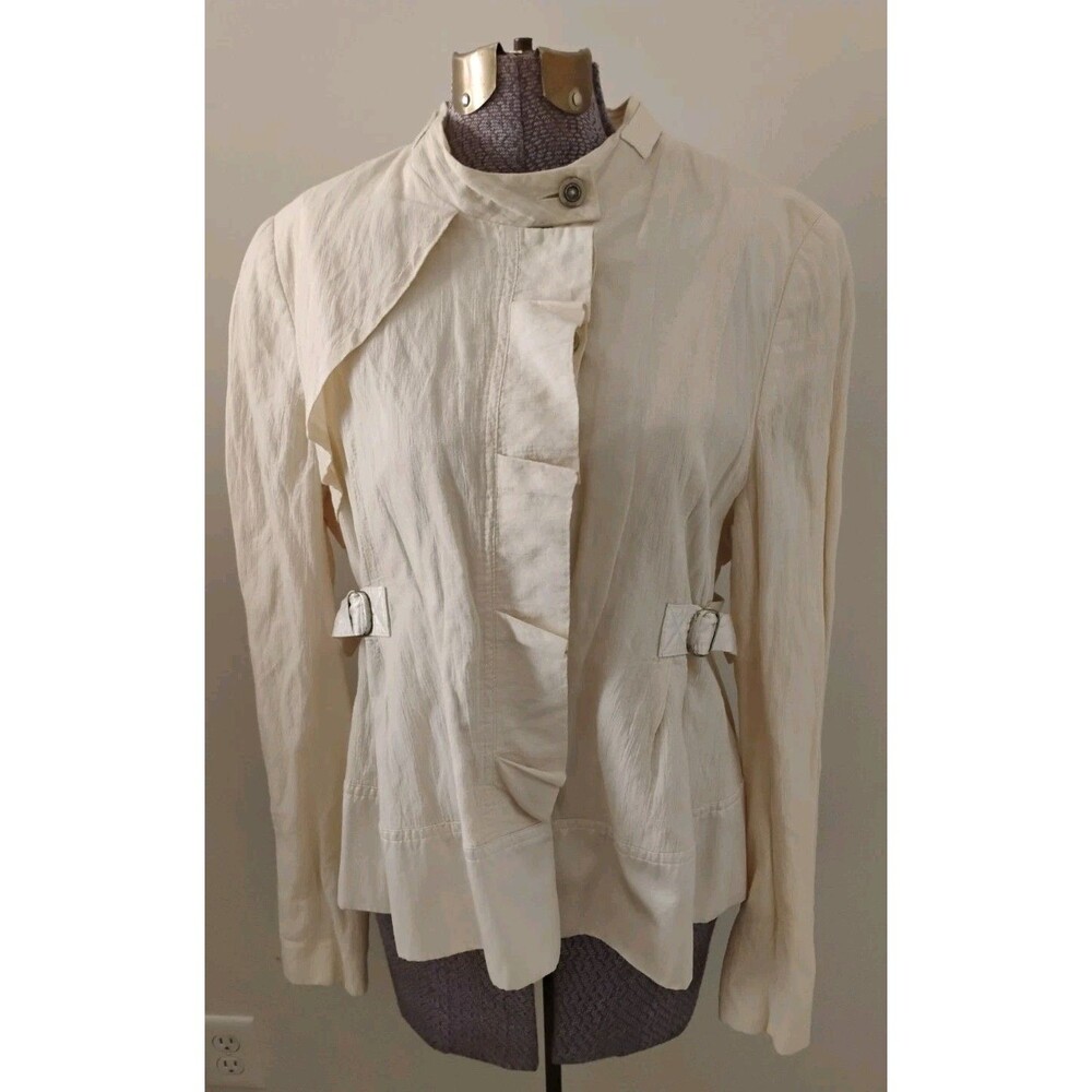 People Like Frank Jacket Woman’s Sz L Cream Off White Ruffled Lagenlook Artsy